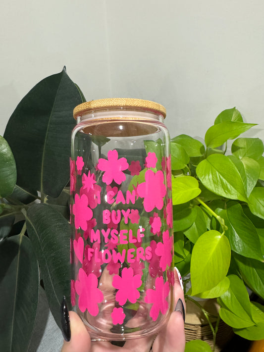 Can Buy Flowers Pink Glass Tumbler