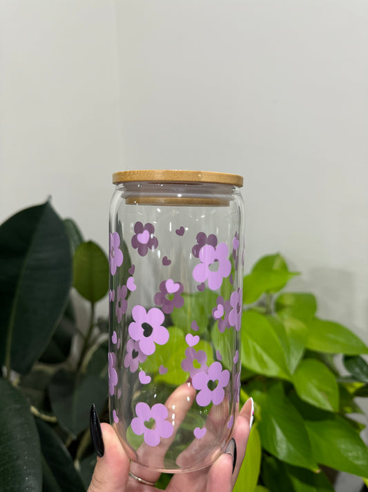 Flower Purple Glass Tumbler