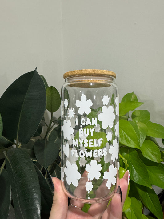 Can Buy Flowers White Glass Tumbler