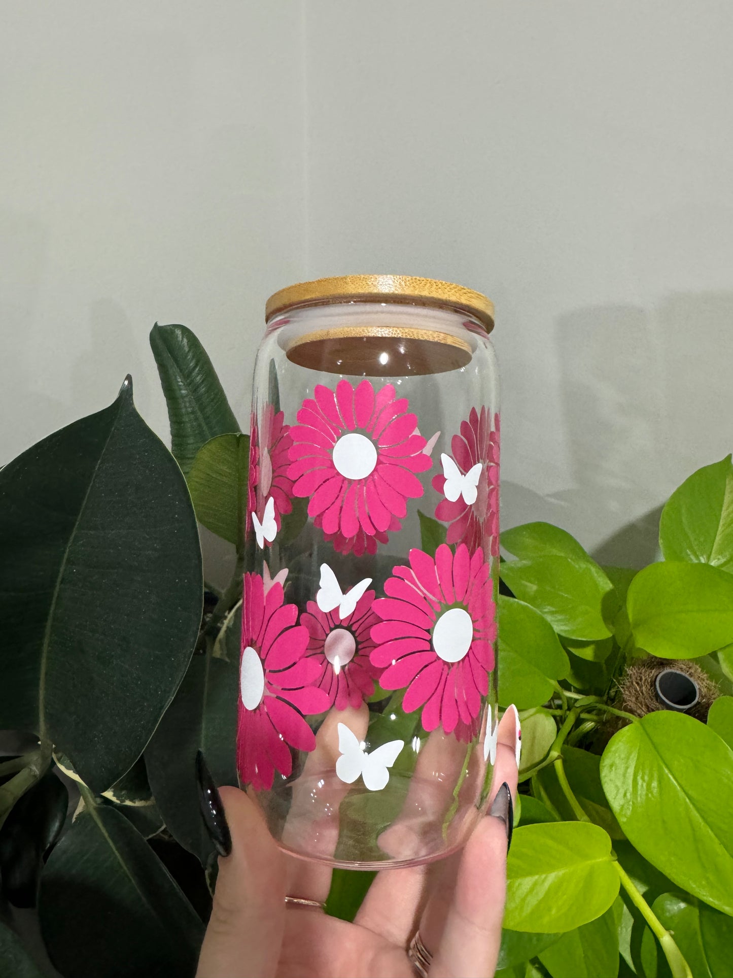 Daisy Pink Glass Tumbler