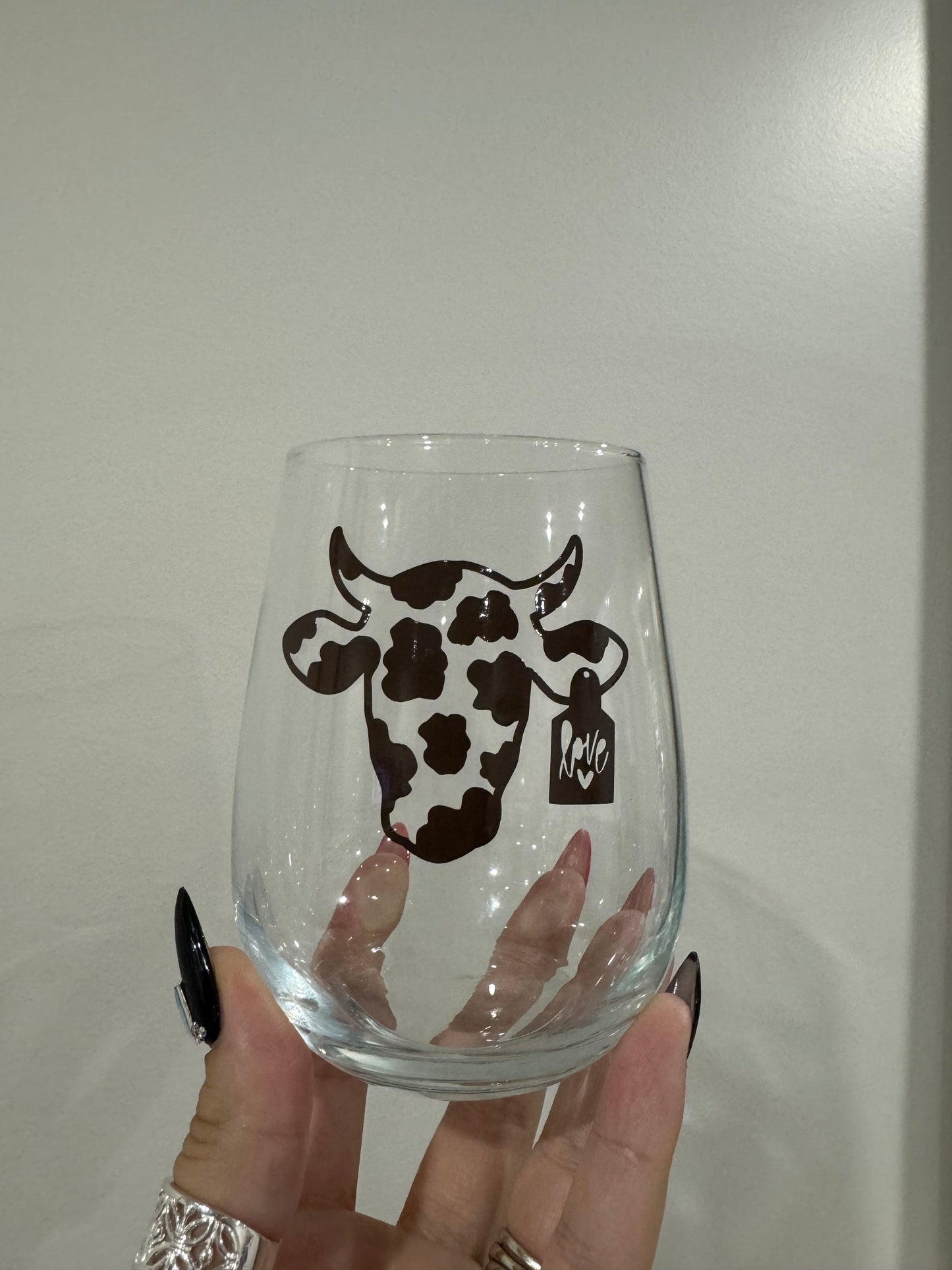 Cow Head Stemless Wine Glass