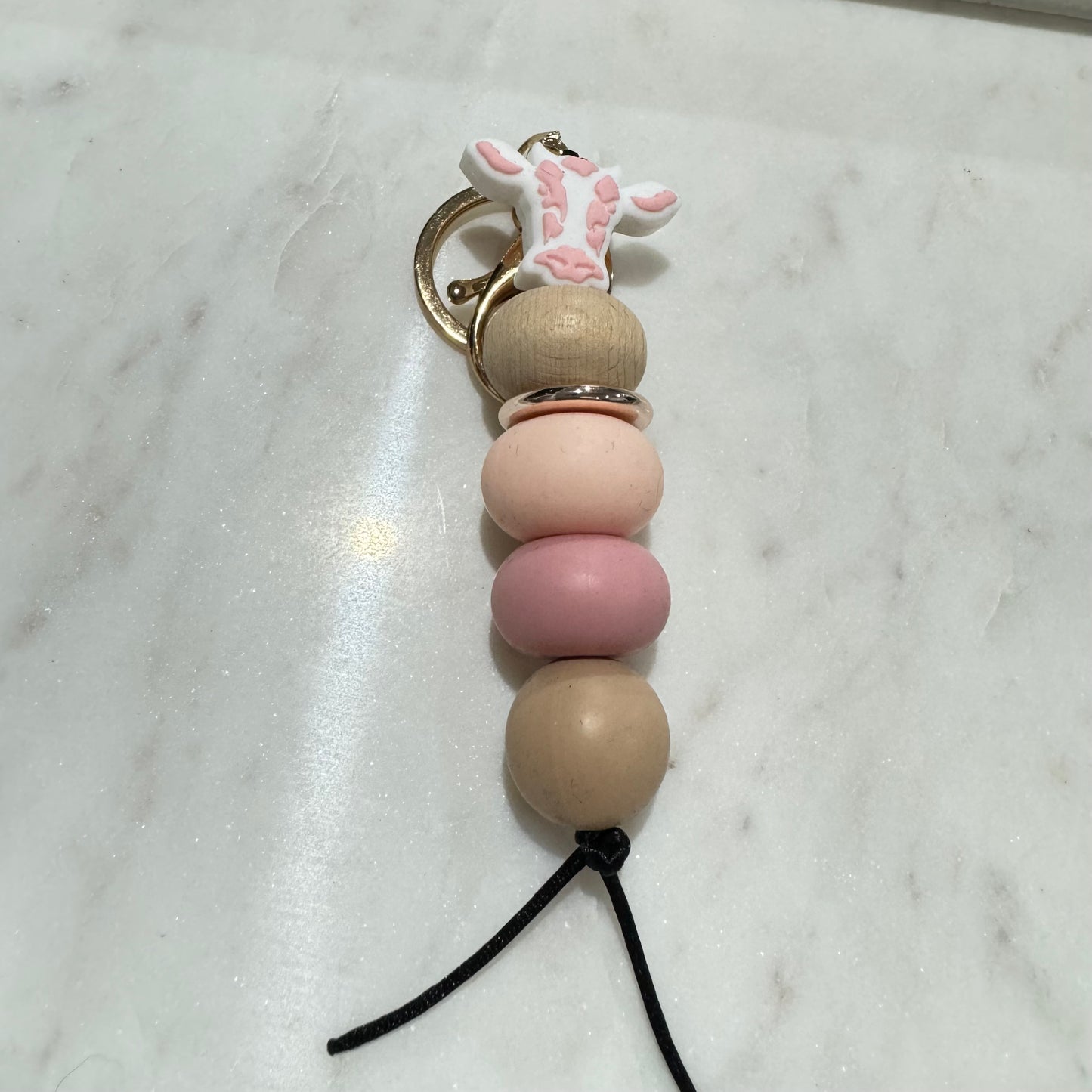 Pink Cow Head Keyring